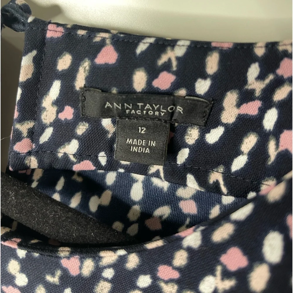Ann Taylor Navy Print 3/4 Sleeved Shift Dress size 12